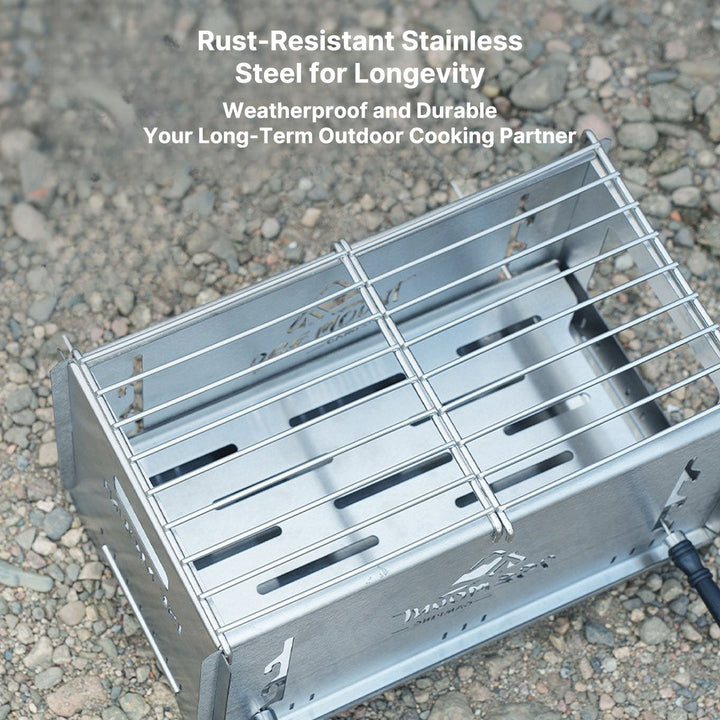 Compact outdoor cooking solution: charcoal camp grill and stove for camping.