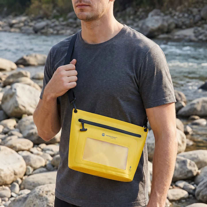Adventure gear: durable waterproof dry bag, perfect travel shoulder bag for outdoor enthusiasts.