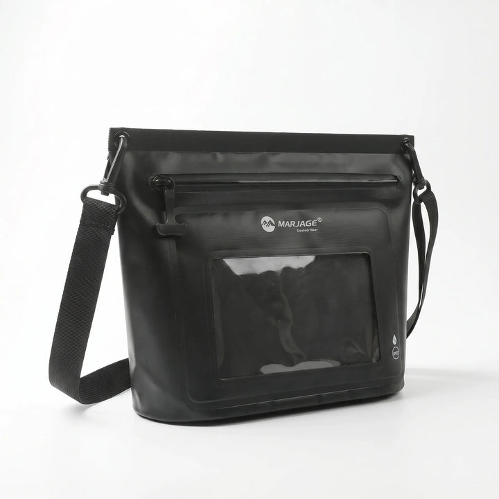 Hands-free outdoor crossbody bag, secure storage & touchscreen access for phone during activities.
