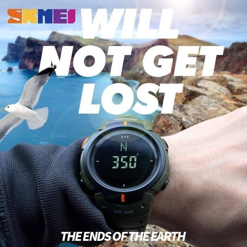 Unisex outdoor digital sport watch with compass, ideal for hiking and survival.