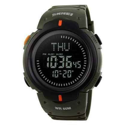 Durable digital outdoor watch, unisex design with compass for adventurers.