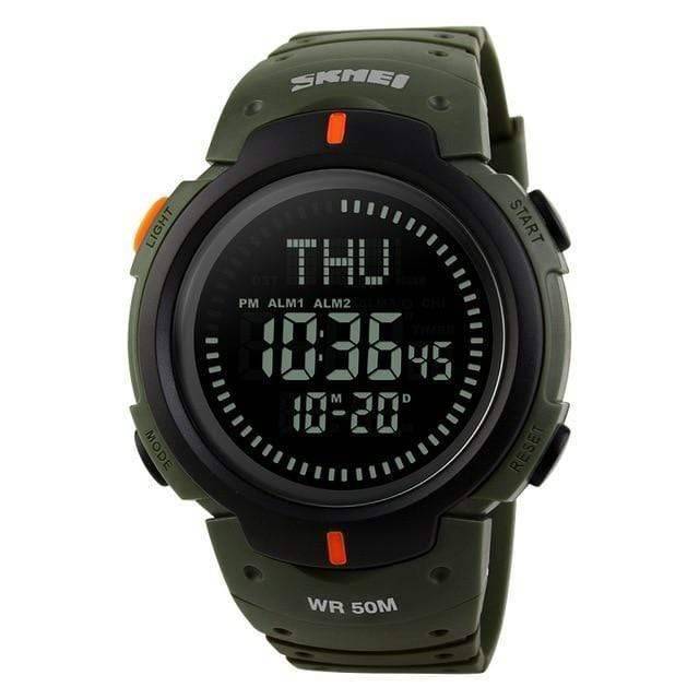 Durable digital outdoor watch, unisex design with compass for adventurers.