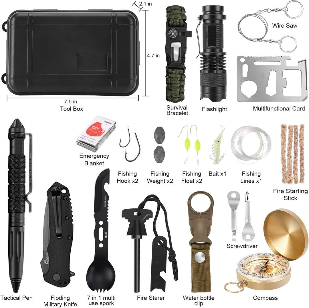 Compact bushcraft survival kit with essential emergency tools for outdoor adventure