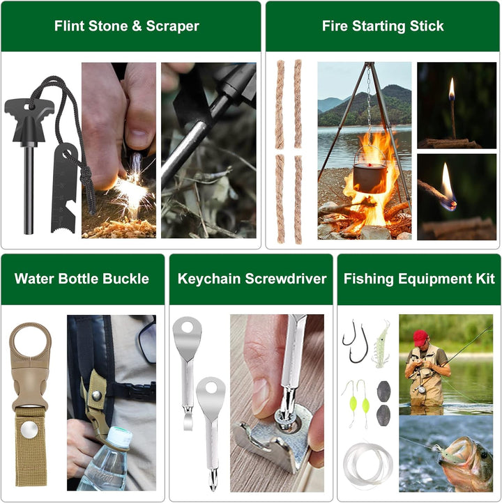 Survival kit organized for quick access to tools in outdoor emergency situations