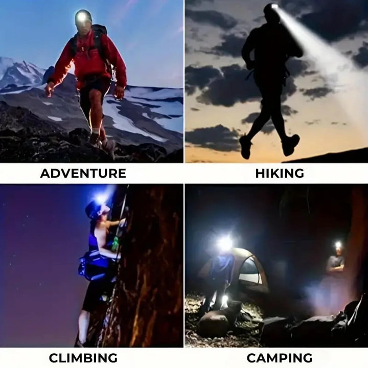 Bright LED headlamp, lightweight, adjustable strap, ideal for trail running