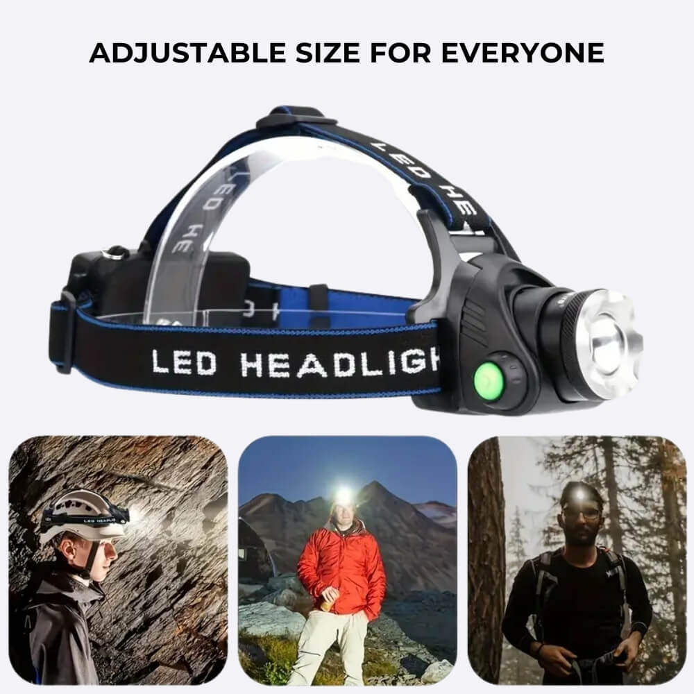 Rechargeable headlamp for outdoor adventures, waterproof, long-lasting battery