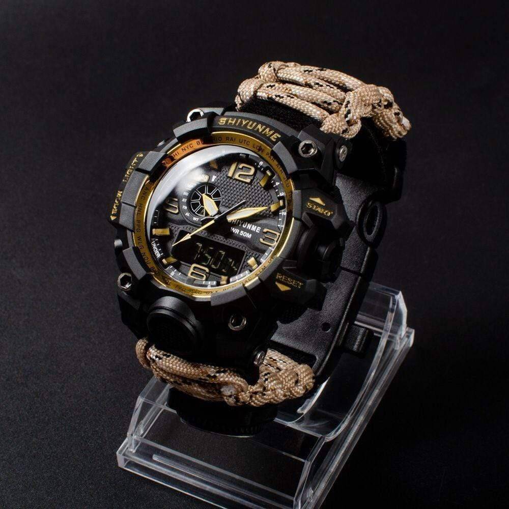 Unisex Outdoor Military Digital Quartz Watch, black with green accents, ideal for survival and hiking gear.