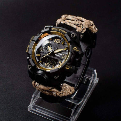 Unisex Outdoor Military Digital Quartz Watch, black with green accents, ideal for survival and hiking gear.