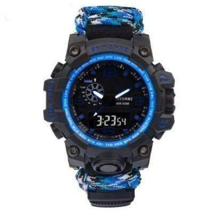 Military-style digital quartz watch showing time and date, designed for durability in harsh outdoor conditions.