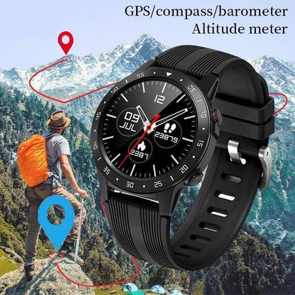 Unisex outdoor smartwatch with GPS, compass, barometer, and heart rate monitor for adventurers.