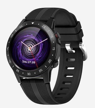 Black outdoor smartwatch with a durable strap, perfect for fitness tracking and adventure sports.