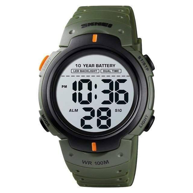 Durable digital sport watch on a wrist, showcasing its robust design and suitability for active wear