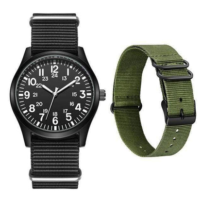 Outdoor unisex sport watch, quartz movement, featuring a rugged nylon strap for active lifestyles.