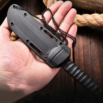 Versatile outdoor survival tool with a tough blade and convenient sheath, essential hiking and camping gear.