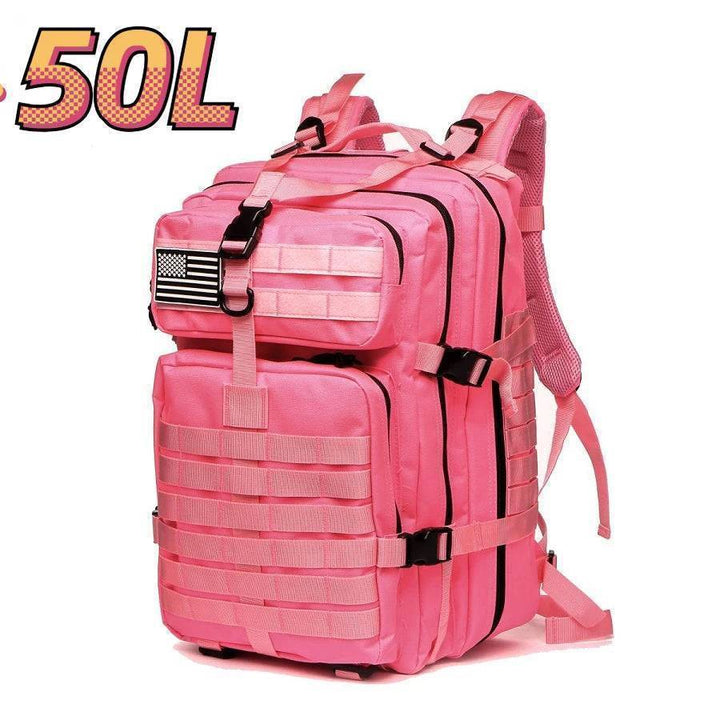 Large capacity tactical bag, front external pocket detail with logo