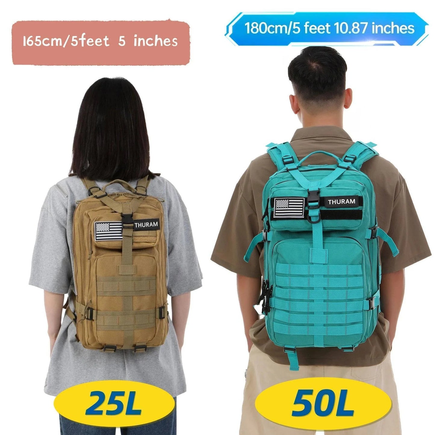 Durable nylon trekking backpack, close-up of heavy-duty zippers and buckles