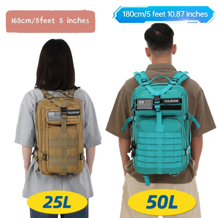 Durable nylon trekking backpack, close-up of heavy-duty zippers and buckles