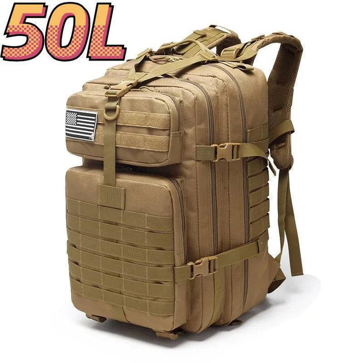 Outdoor gear rucksack, side pocket detail, ideal for water bottles or small items