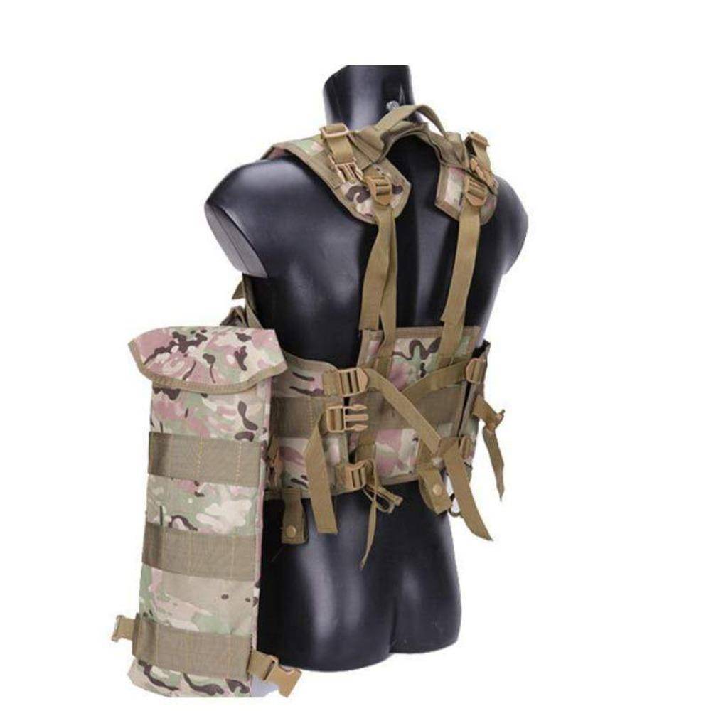 Detail of adjustable straps on a tactical hunting vest, ensuring a comfortable and secure fit for outdoor use.