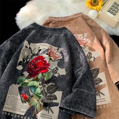 Casual relaxed fit unisex t-shirt, oversized rose washed design with unique graphic.