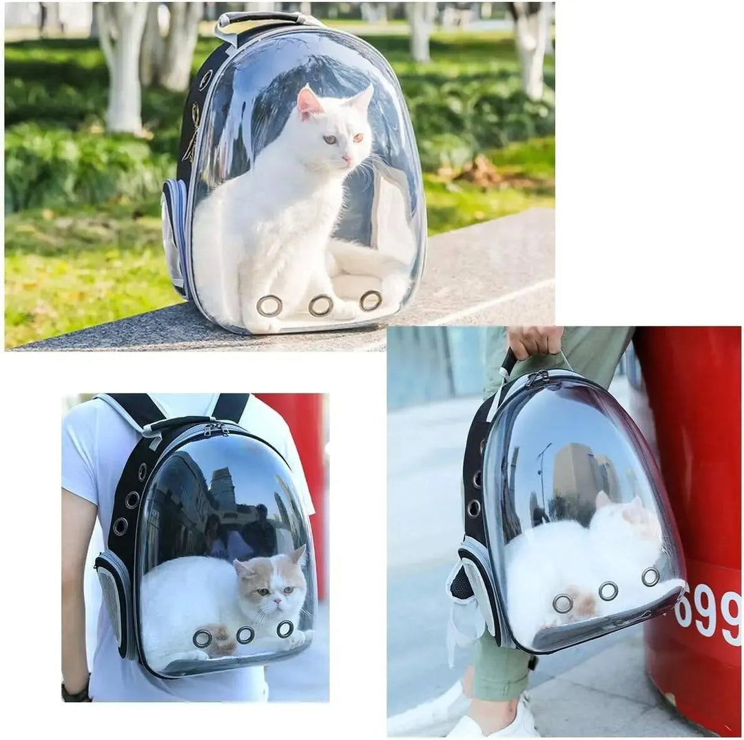 Unisex pet travel carrier with panoramic clear window, green. Ventilated & comfortable for cats, puppies & small animals.
