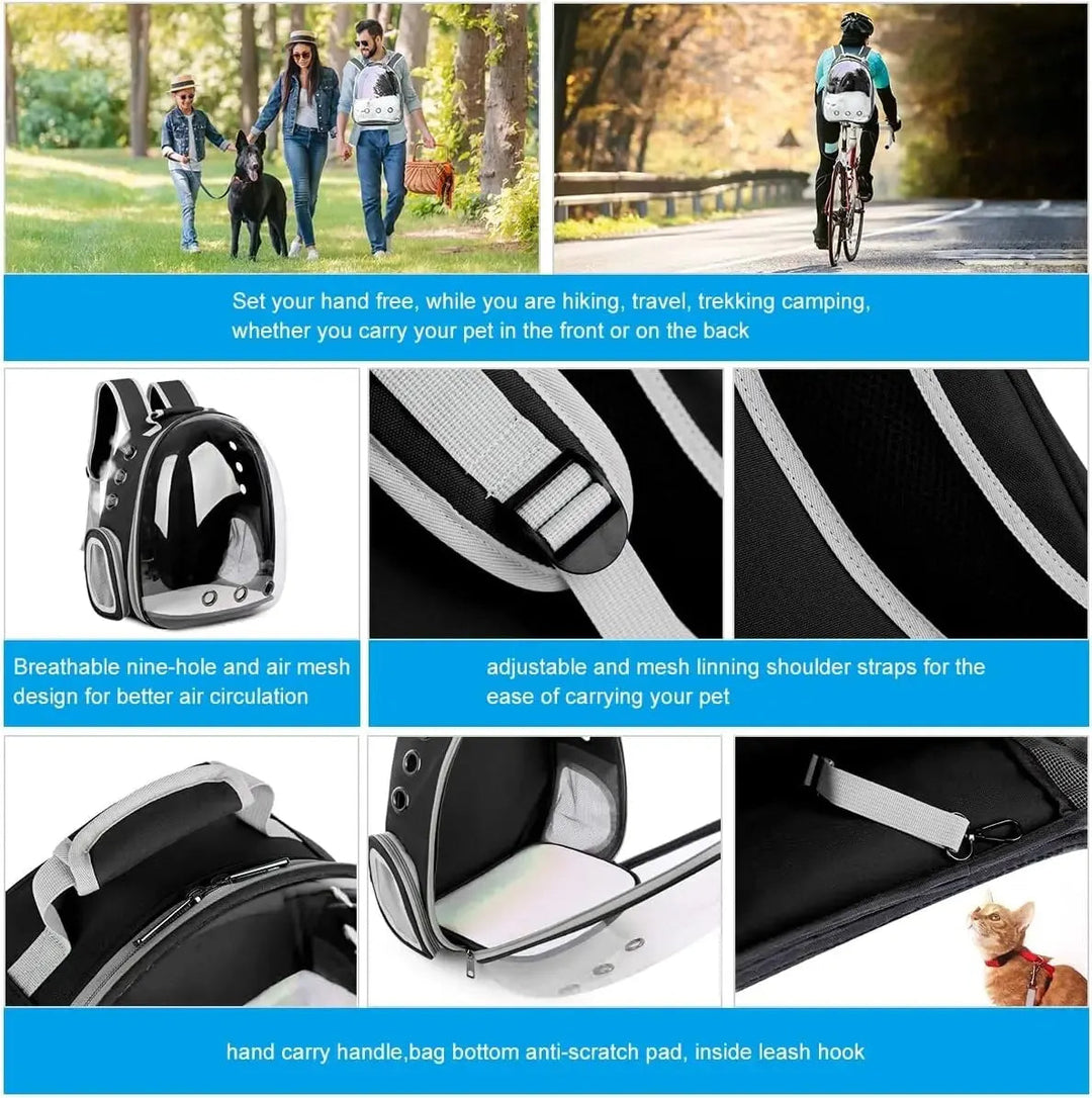 Stress-free pet backpack for travel. Transparent, ventilated, panoramic design for cats, small dogs & pet supplies.