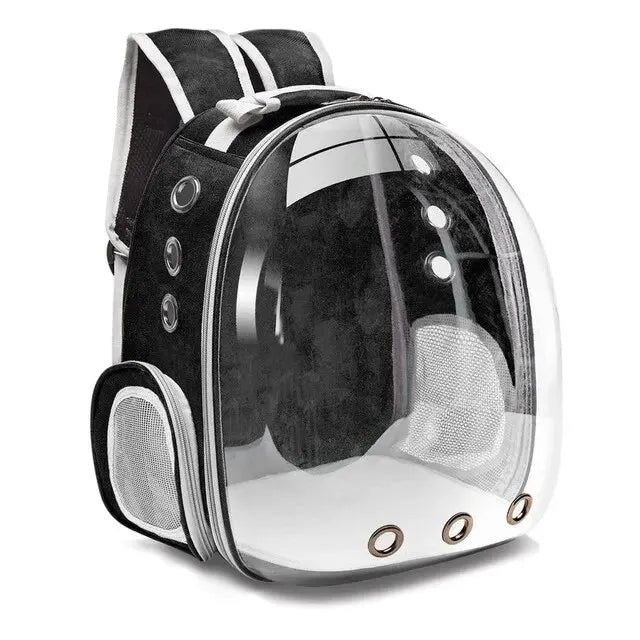 Ventilated pet travel backpack for cats, puppies. Panoramic transparent design ensures comfort & safety during journeys.