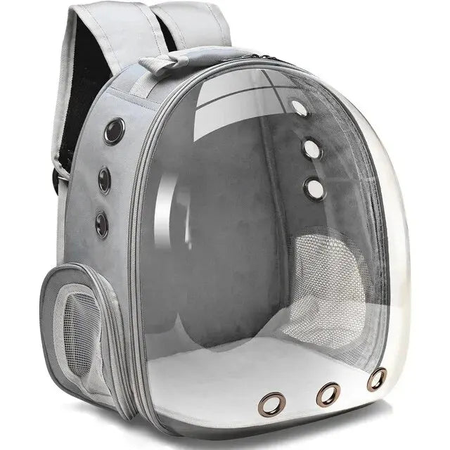Portable pet backpack, ideal for small dogs & cats. Panoramic clear window offers engaging views & reduces anxiety.