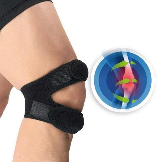 Unisex patellar tendon strap knee brace providing meniscus and joint support for pain relief from runner's knee.