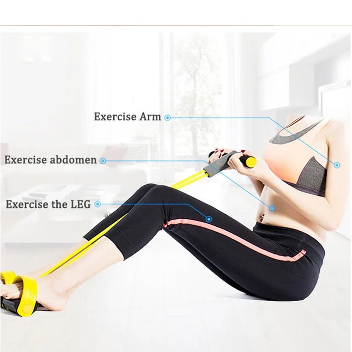 Multifunctional pedal exerciser with resistance bands for sit-ups, arm, and leg workouts.