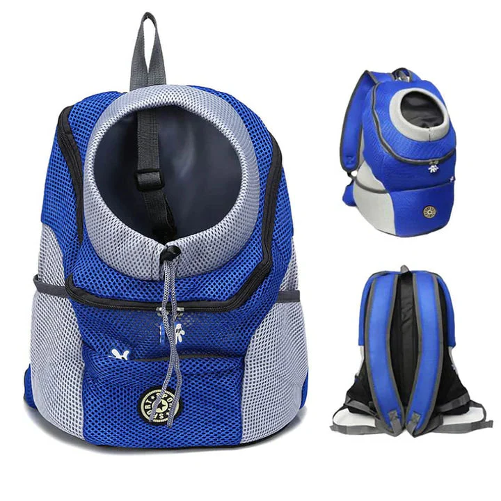 Person wearing a comfortable unisex pet carrier backpack with a cat inside, ideal for hands-free outdoor travel.