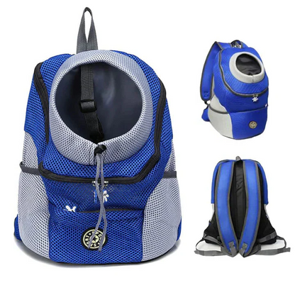 Person wearing a comfortable unisex pet carrier backpack with a cat inside, ideal for hands-free outdoor travel.
