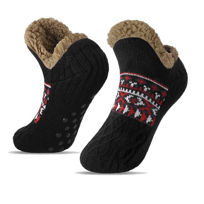 Plush cozy house socks with non-slip grip, ensuring safety and warmth on cold floors.
