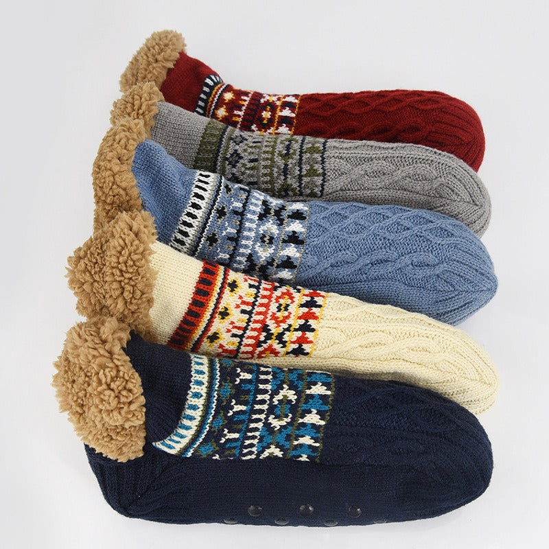 Plush cozy socks, unisex fit, providing warmth and a secure non-slip sole for indoor comfort.