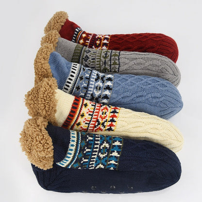 Plush cozy socks, unisex fit, providing warmth and a secure non-slip sole for indoor comfort.