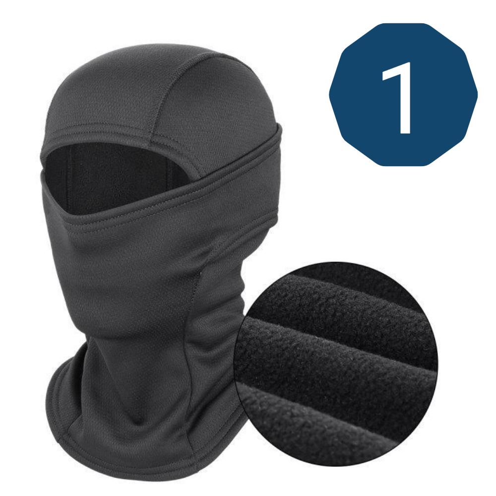 Black unisex fleece balaclava for winter protection, ideal for outdoor activities like snow sports.