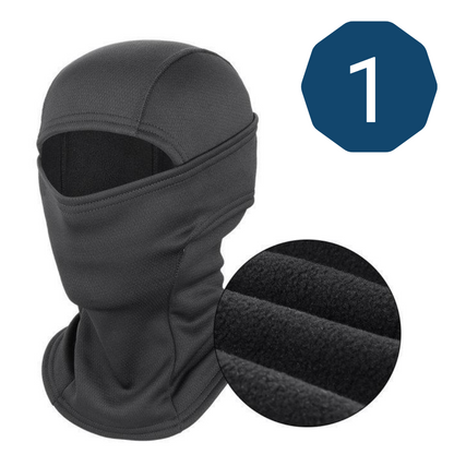 Black unisex fleece balaclava for winter protection, ideal for outdoor activities like snow sports.