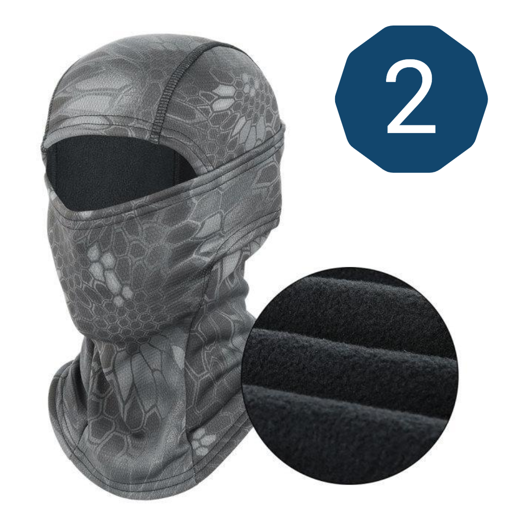 Warm gray polar fleece balaclava, designed for adult men and women in various winter conditions.