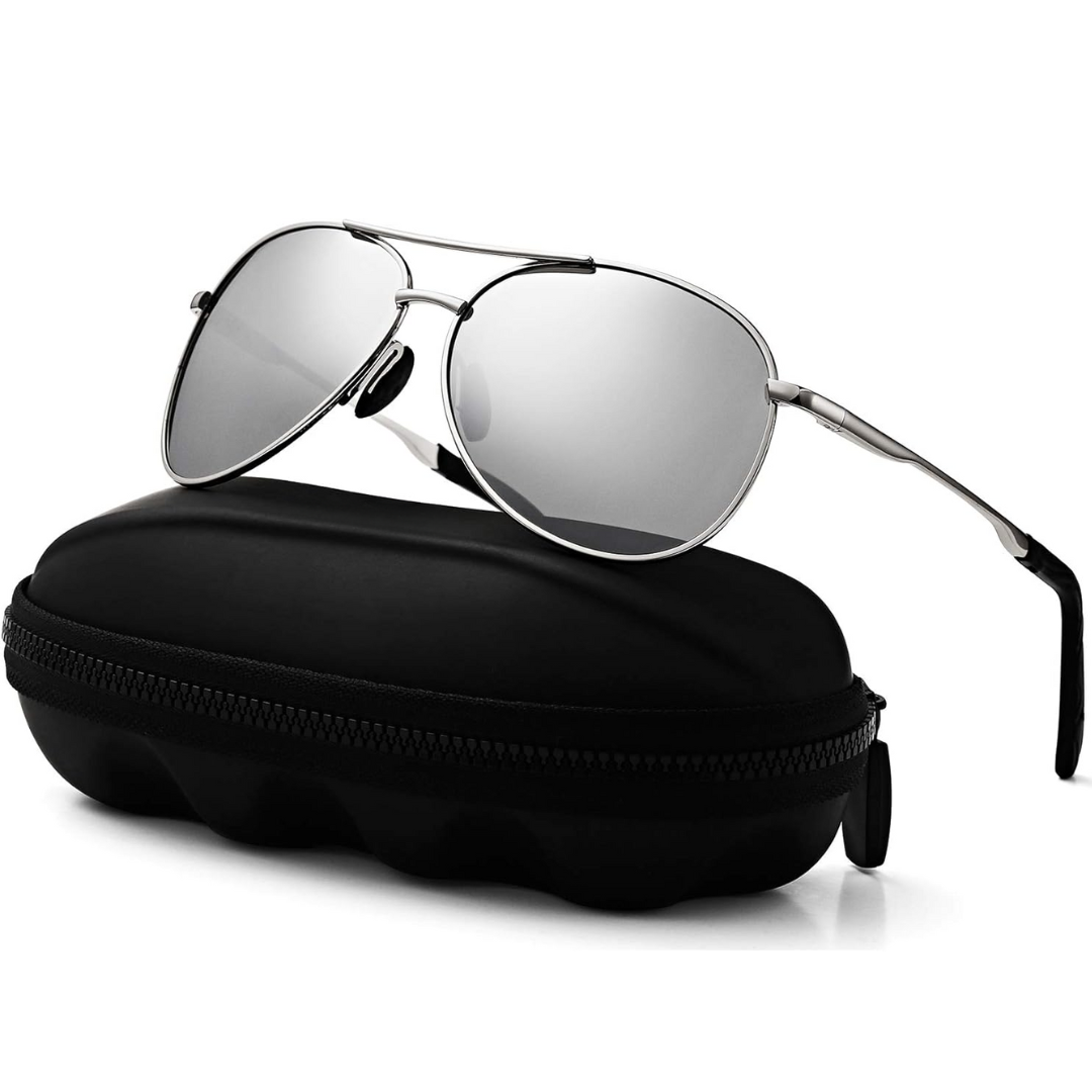 Unisex polarized aviator sunglasses for superior glare protection & UV defense.