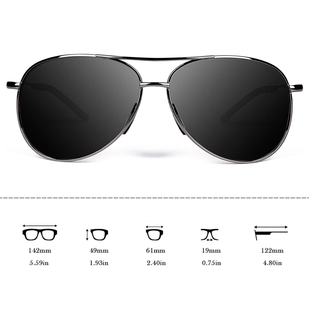 Close-up of polarized aviator lenses, highlighting glare-reducing UV protection.