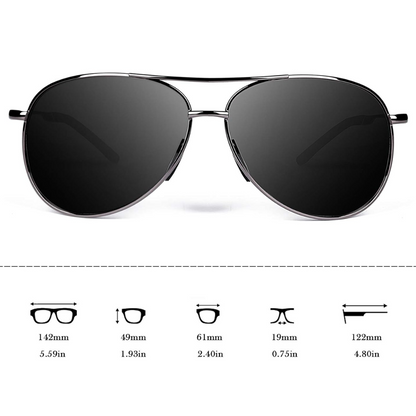 Close-up of polarized aviator lenses, highlighting glare-reducing UV protection.
