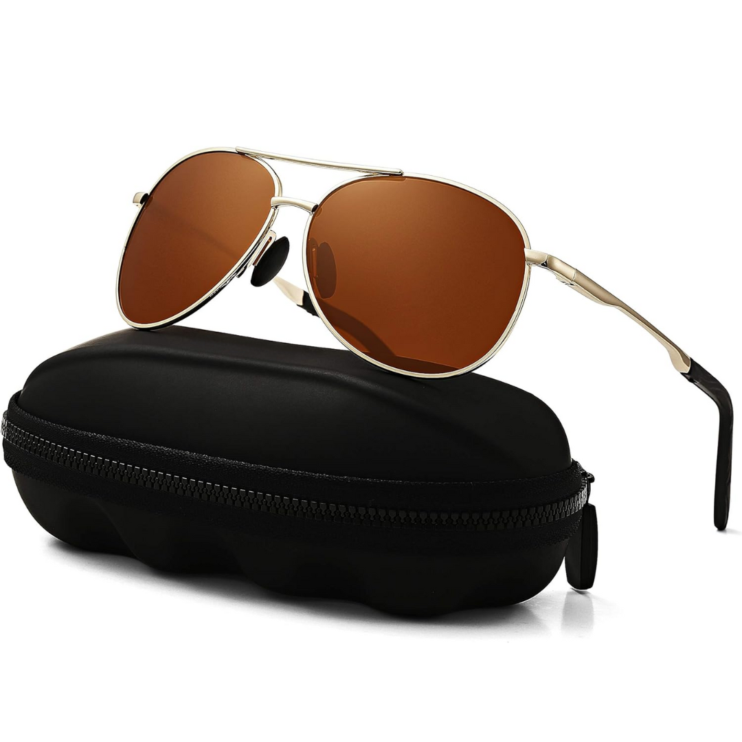 Fashionable unisex aviator sunglasses with polarized lenses, a chic accessory.