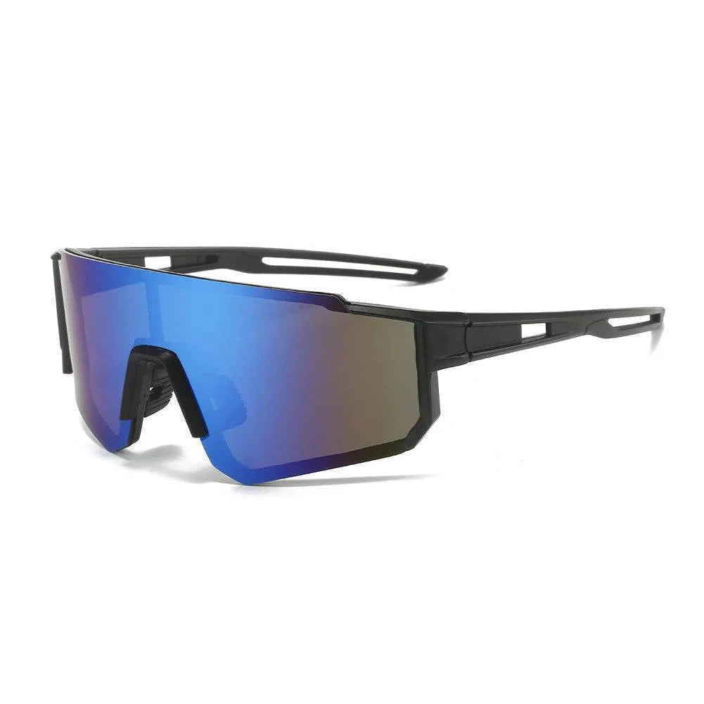 Detail of polarized cycling sunglasses' ergonomic design, suitable for men and women's outdoor activities
