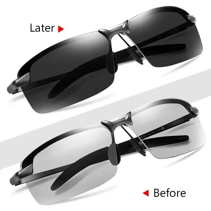 Stylish unisex photochromic sunglasses with polarized adaptive lenses for superior glare and UV protection.