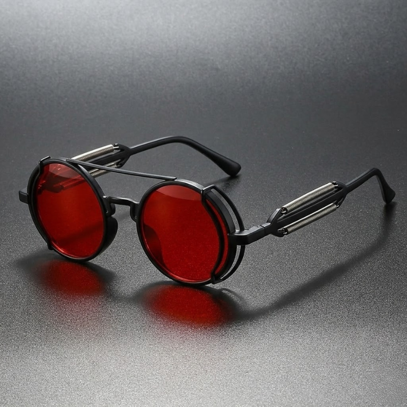 Unisex polarized round sunglasses with a sleek black metal frame, mirror lenses, & 100% UV protection.