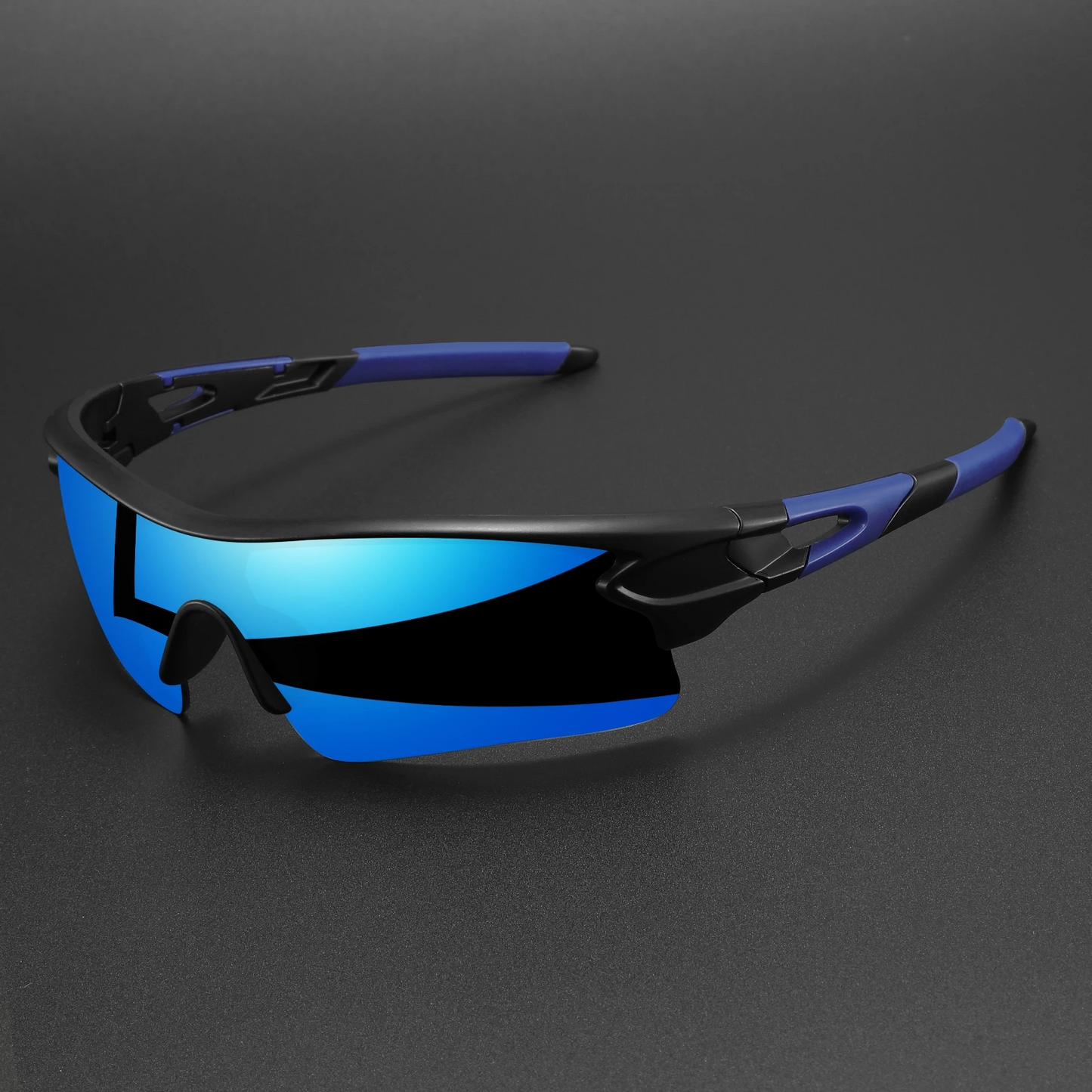 Sleek black unisex sport sunglasses with lightweight frame, designed for durable outdoor performance & comfort.