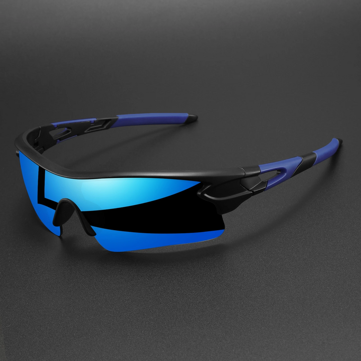 Sleek black unisex sport sunglasses with lightweight frame, designed for durable outdoor performance & comfort.