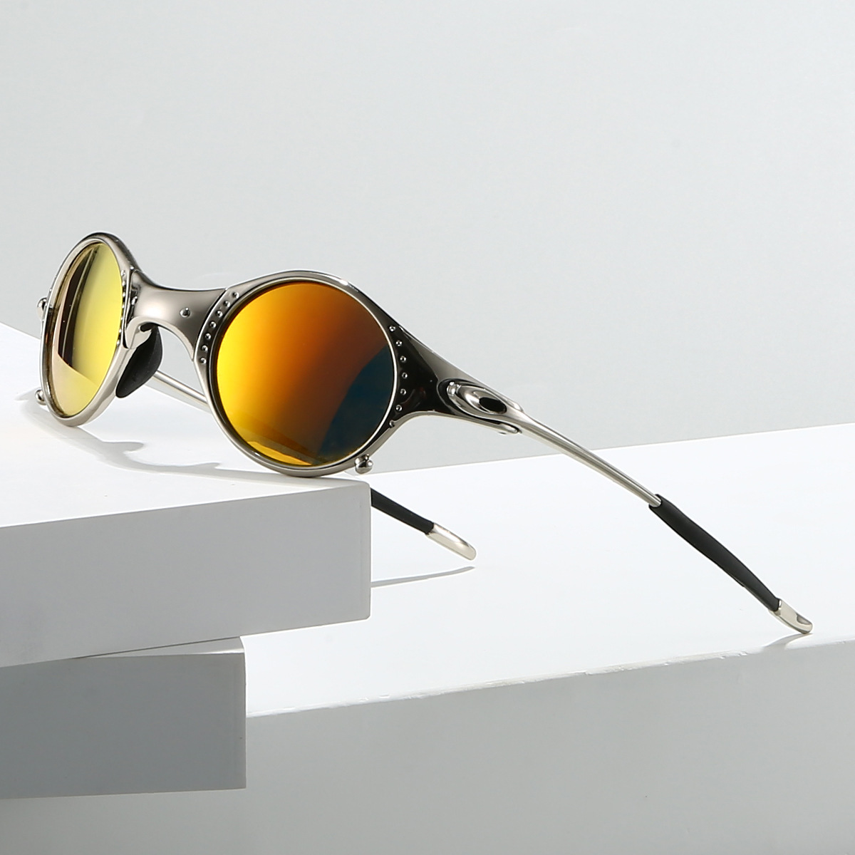 Lightweight polarized shades worn by a cyclist, perfect for outdoor activities & sports with UV protection.