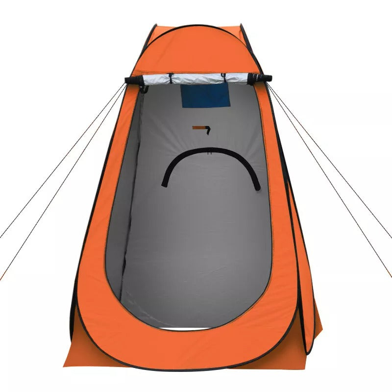 Waterproof pop-up privacy tent, interior shot highlighting ample standing room and hooks