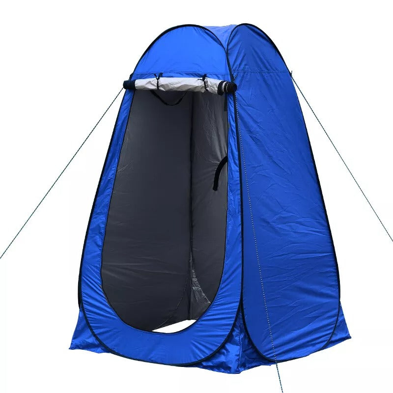 Unisex portable privacy tent, demonstrating its use for outdoor showers or toilet enclosure